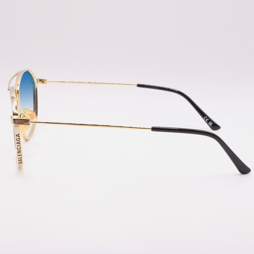 Lunettes Balenciaga BB0199O vintage, vue de profil, verres bleus dégradés